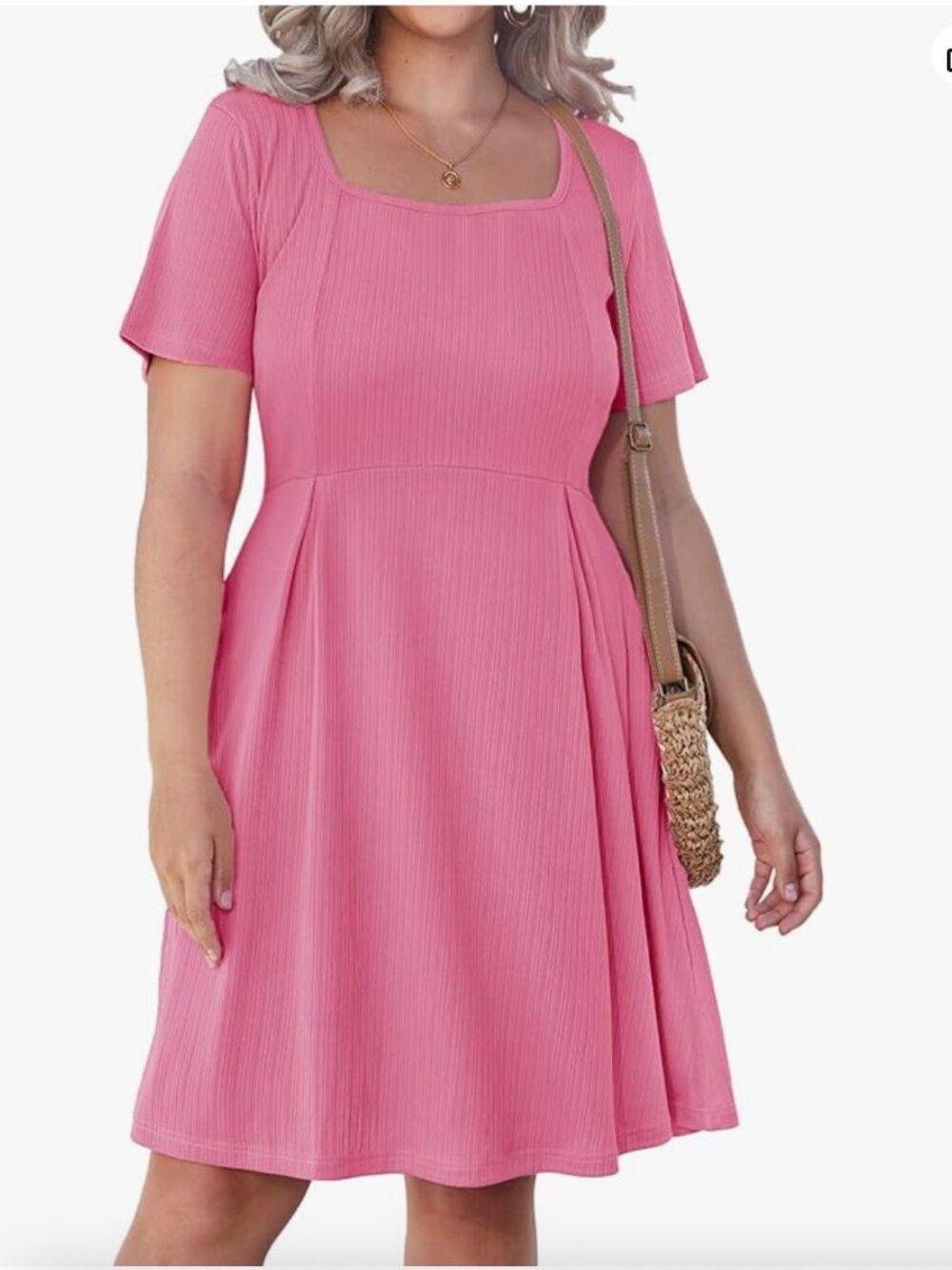 Pink Short-Sleeve Scoop Neck Women’s Dress | 2XL